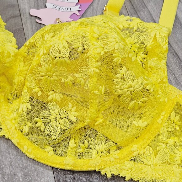 Playful Promises Audre Yellow Floral Embroidered Bra - Picture 4 of 6